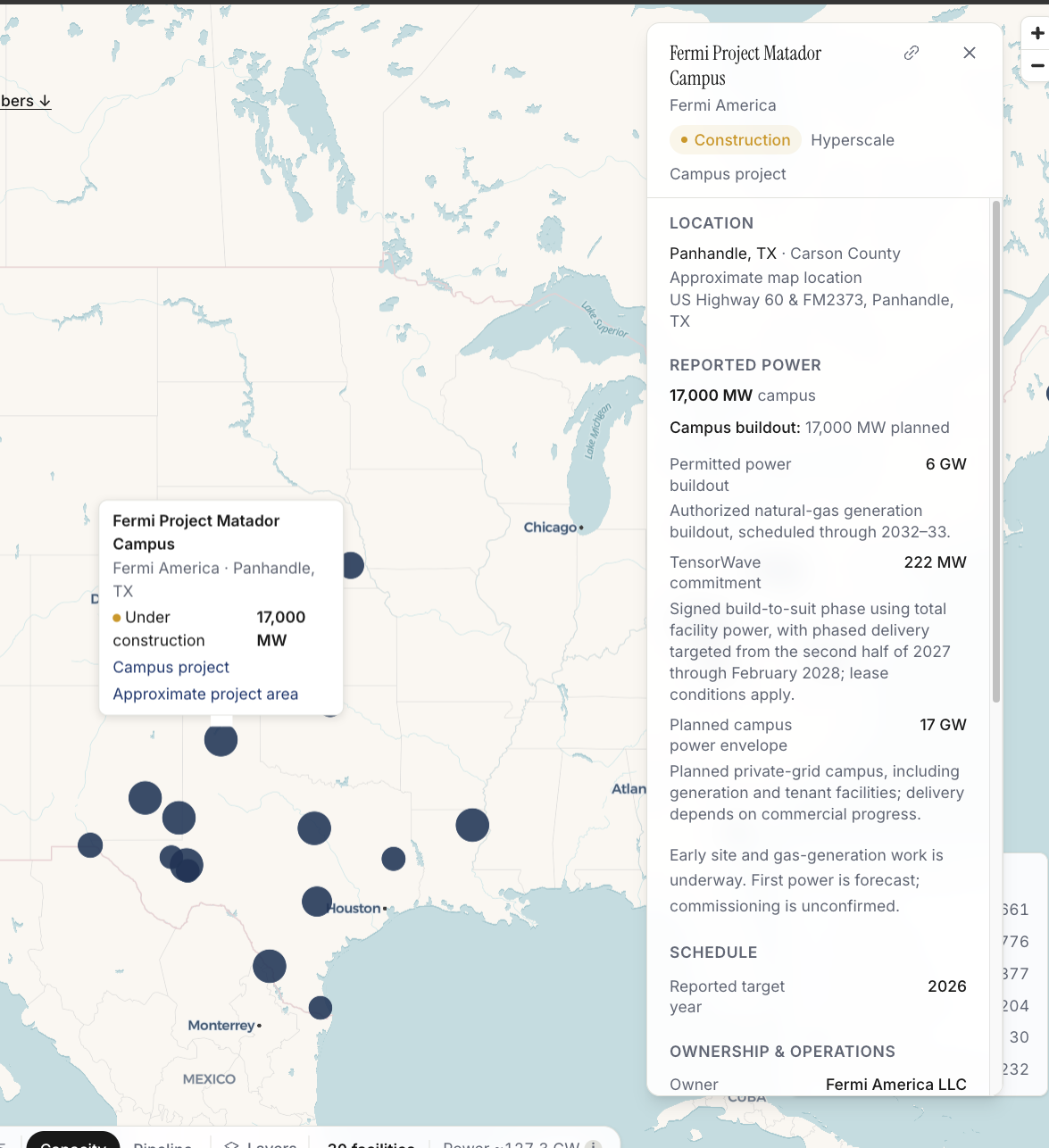 Fermi America Project Matador campus listing on dcmap.us
